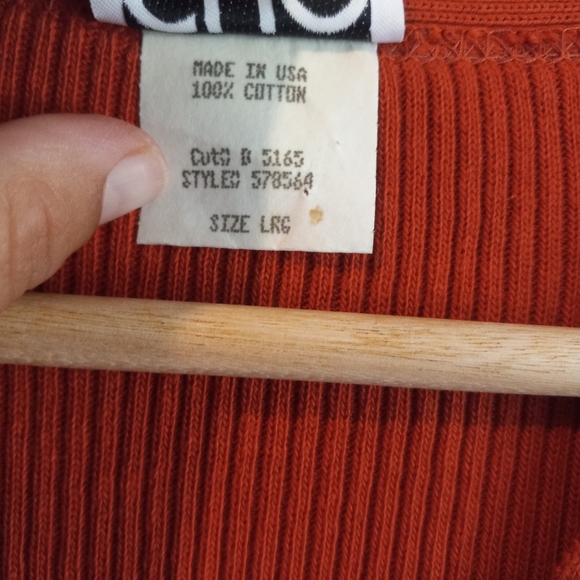 Vintage Clio burnt orange ribbed button down short sleeve sweater size Large - Picture 4 of 5